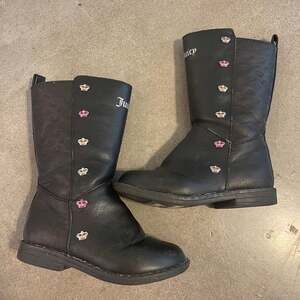 Juicy Couture Black faux leather Moto boots Crown Jewels toddler girls 7 shoes